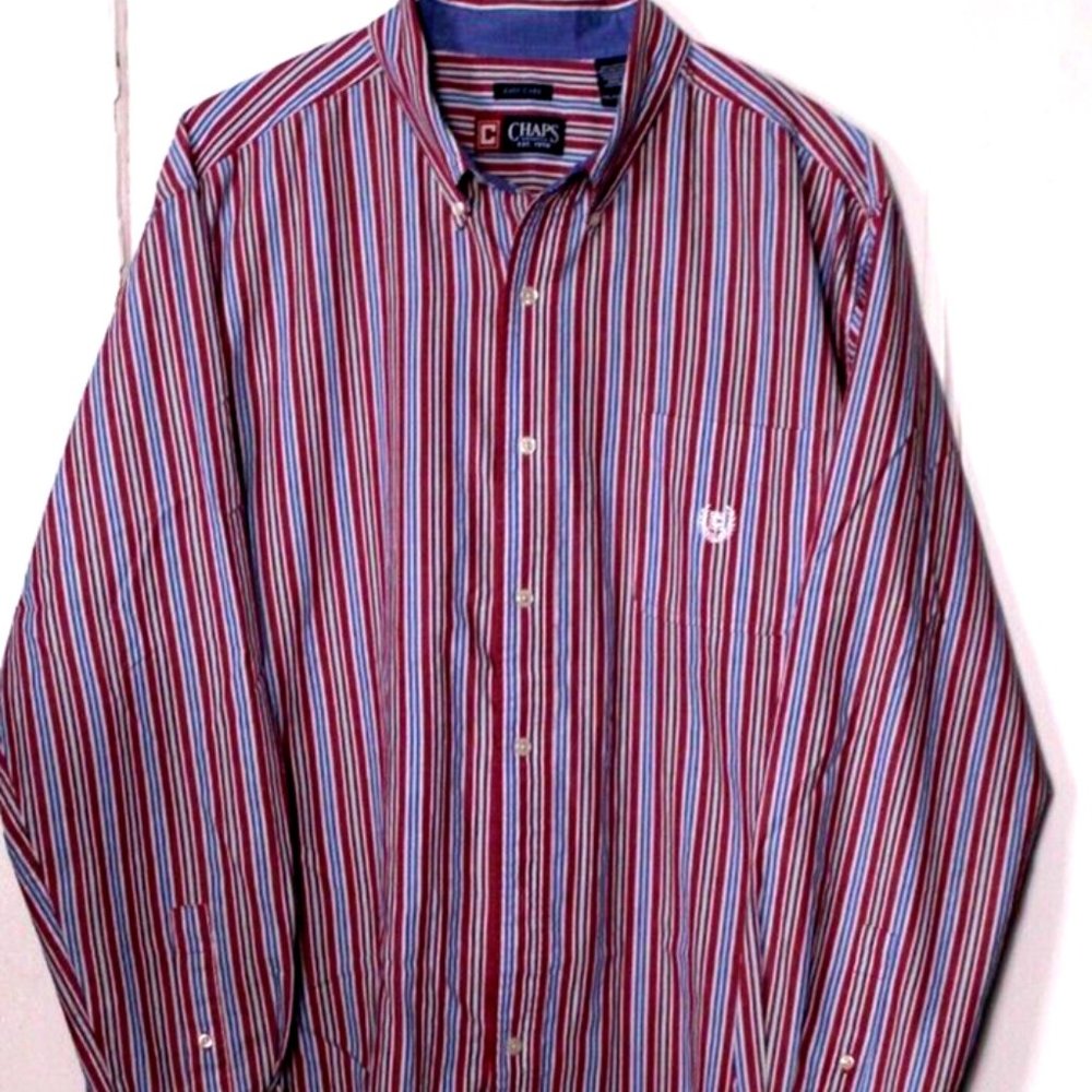 RALPH LAUREN CHAPS CASUAL SHIRT men's size XXL red blue white stripe Easy Care